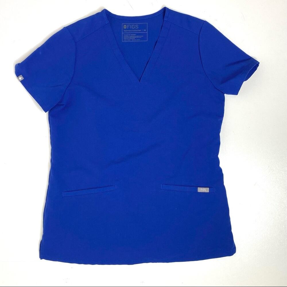 Figs Casma 3 Pocket V Neck Short Sleeve Scrub Top Blue XS